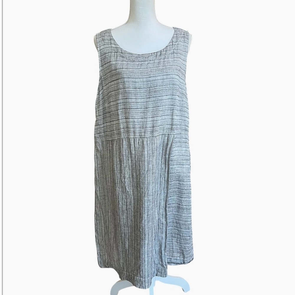 J. Jill Pure Jill 100% Linen Sleeveless Dress + Grey Stripe